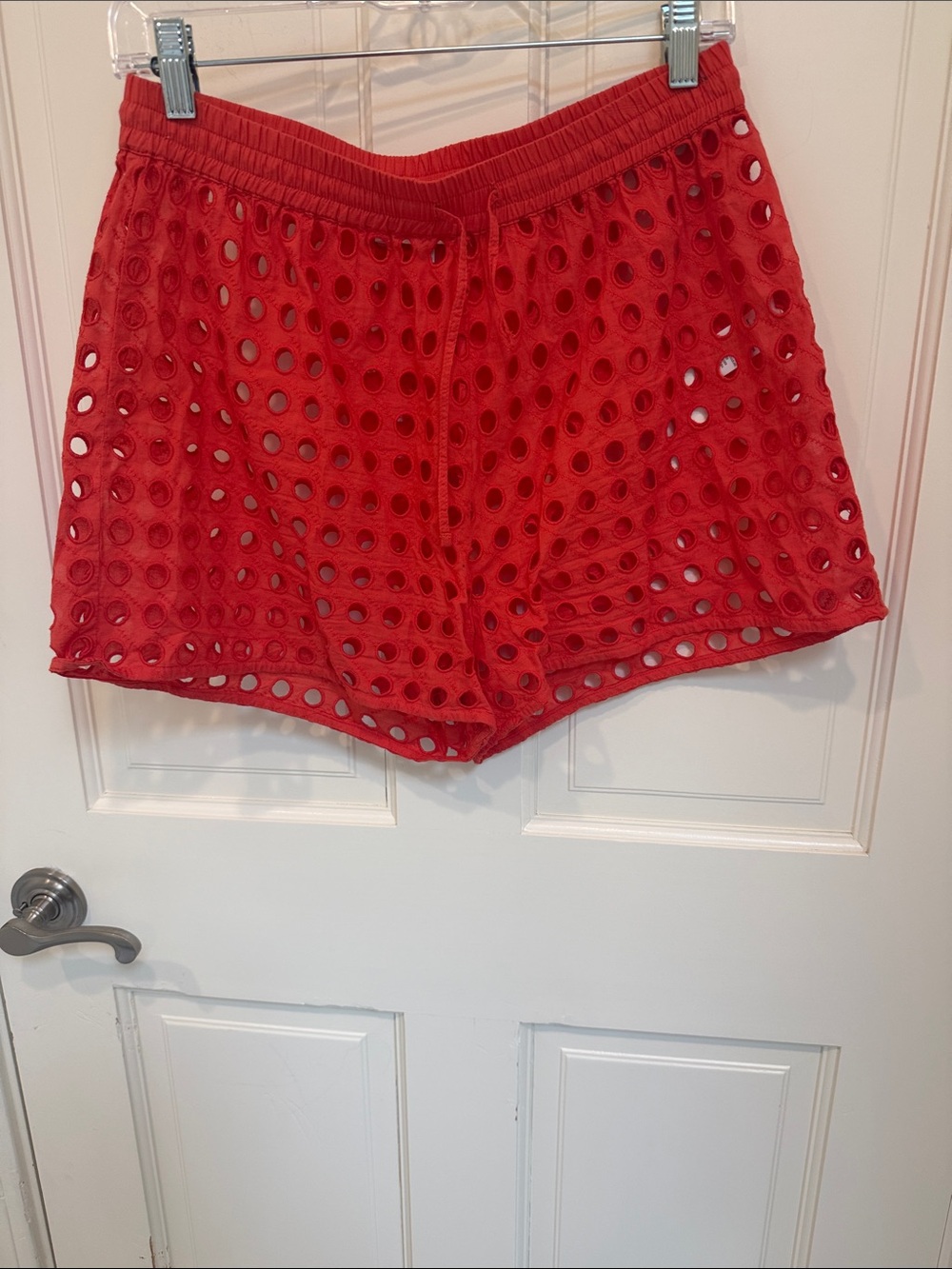SOLID & STRIPED Red Eyelet Mesh Athletic Shorts